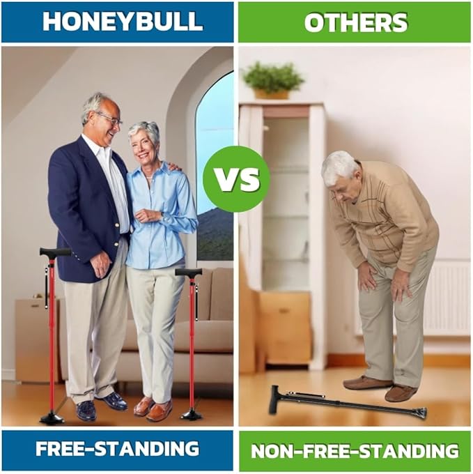 Walking Cane for Men & Women Foldable, Adjustable, Heavy Duty, Free Standing, All Terrain, Collapsible Walking Sticks for Seniors & Adults
