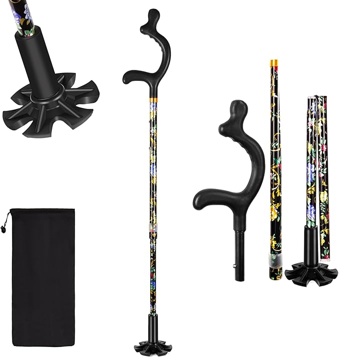 Walking Canes for Women for Stability - YOKABOZE Walking Sticks for Seniors Balance, Height Adjustable Anti-Slip Lightweight Aluminum Folding Cane Collapsable for Travel Purple Plaid