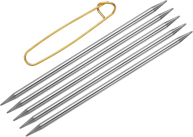 uxcell 5Pcs US 10.25(6.5mm) Double Pointed Knitting Needle 7.87 Inches Length Stainless Steel Sweater Stitching Needles with Stitch Holder for Handmade Projects DIY Knitting