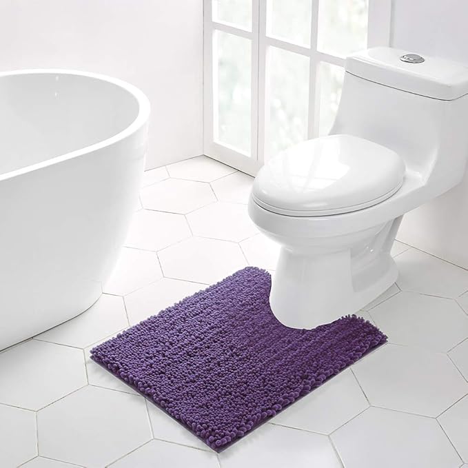 Walensee Bathroom Contour Rug Non Slip Toilet U Shaped Bath Mat (20x24, Lavender) Water Absorbent Super Soft Shaggy Chenille Machine Washable Dry Extra Thick Perfect Absorbant Best Plush Carpet