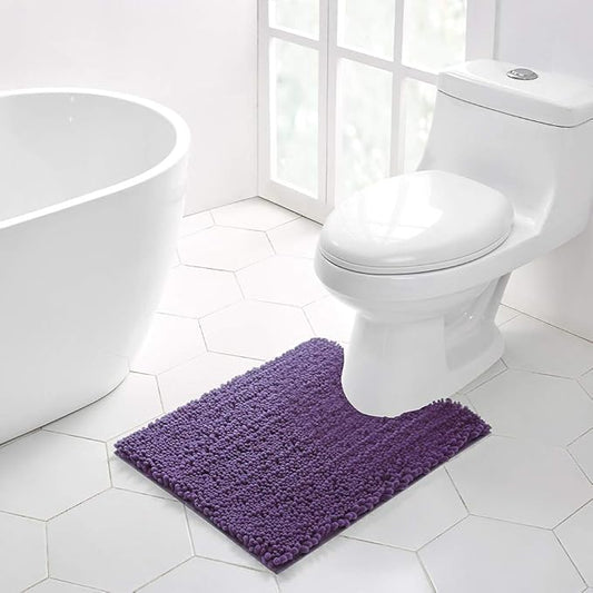 Walensee Bathroom Contour Rug Non Slip Toilet U Shaped Bath Mat (20x24, Lavender) Water Absorbent Super Soft Shaggy Chenille Machine Washable Dry Extra Thick Perfect Absorbant Best Plush Carpet