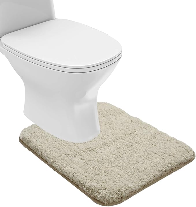 Suchtale Bathroom Contour Rug Non Slip Bath Mat Water Absorbent Soft Microfiber Shaggy Bathroom Mat Machine Washable Bath Rug for Bathroom Thick Plush U Shape Toilet Rug (20 x 24, Light Tan)