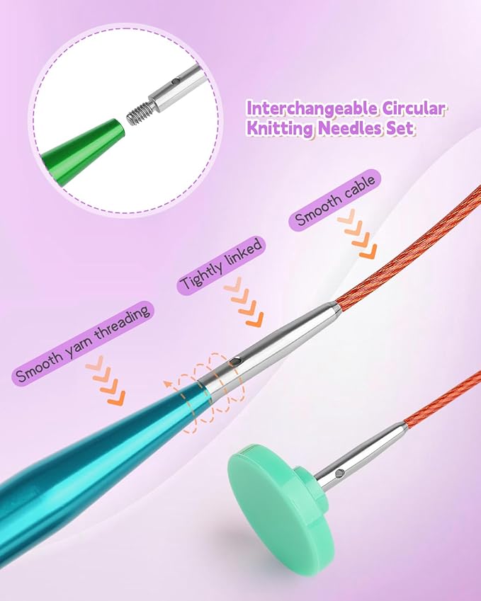 Aeelike Interchangeable Knitting Needles Set,13 Pairs Circular Knitting Needles Aluminum (Size 3.0mm-10.0mm) with 4 Cables for DIY Crafts Socks Blankets Cushions, Ideal Crochet Gift