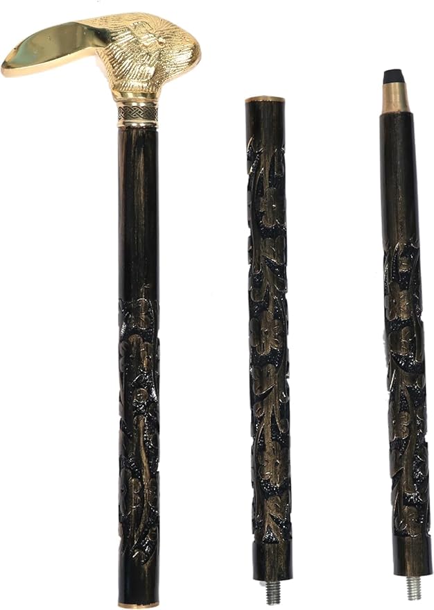 All Black Snake Handle Spiral Wooden Walking Cane