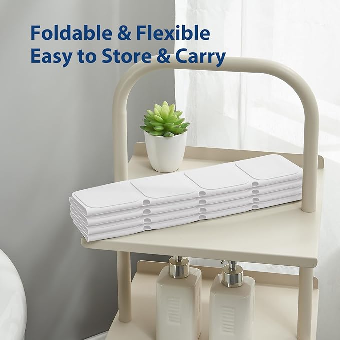 Silicone Bath Mat with Suction Cups – Non-Slip Foldable Bathtub & Shower Mat, Durable & Quick-Dry Safety Tub Mat with Large Drain Holes for Families 28"x 14" White