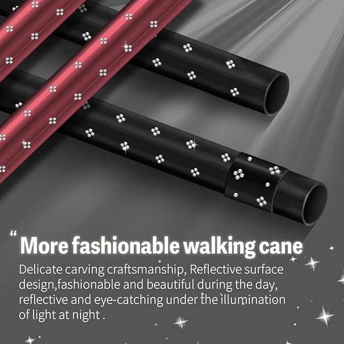 Folding Cane, Smart Alarm Foldable Cane with Light, Fashion Walking Cane for Women&Men, Adjustable Canes for Seniors, USB Direct Charging, Lightweight and Portable