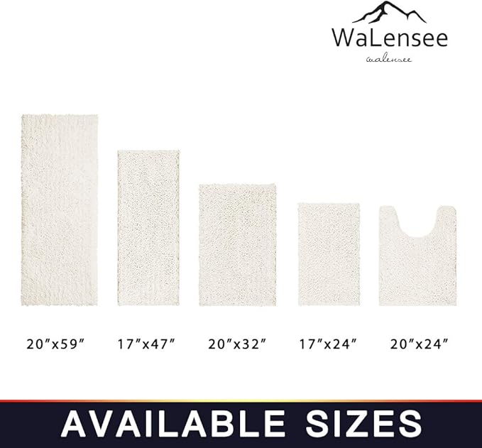 Walensee Bathroom Rug Non Slip Bath Mat (32x20 Inch Ivory) Water Absorbent Super Soft Shaggy Machine Washable Dry Extra Thick Perfect Absorbant Best Large Plush Carpet for Shower Floor