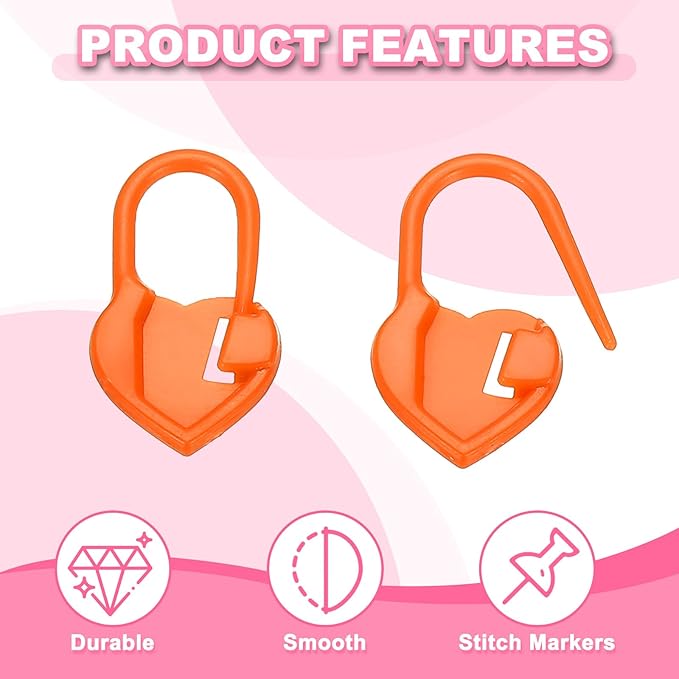 PATIKIL Crochet Stitch Markers, 150Pcs Plastic Knitting Markers Needle Pin Heart Locking Stitch Marker for Sewing Crocheting DIY Craft, Orange