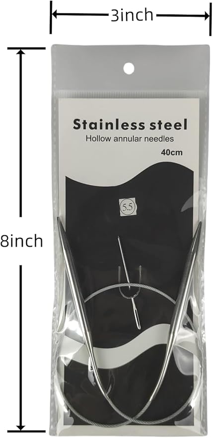 Size 9 Stainless Steel Circular Knitting Needles 16 Inch 5.5 mm Set Round Metal (Silver, 16 inch-9-(5.5mm))