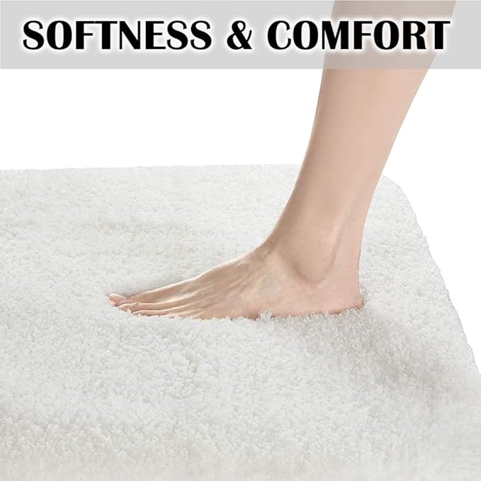 Suchtale Non Slip Shaggy Microfiber Bath Mat, 16 x 24, White - Thick Plush Absorbent Mat - Machine Washable, for Bathroom & Shower