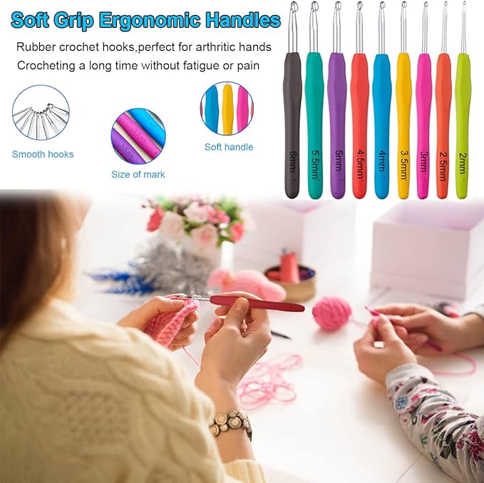 Weabetfu 102pcs Crochet Hooks Set Crochet Hook Kit with Case Ergonomic Crochet Needles for Arthritic Hands and Crochet Accessories Complete Crochet Set for Beginners & Experieced Lovers