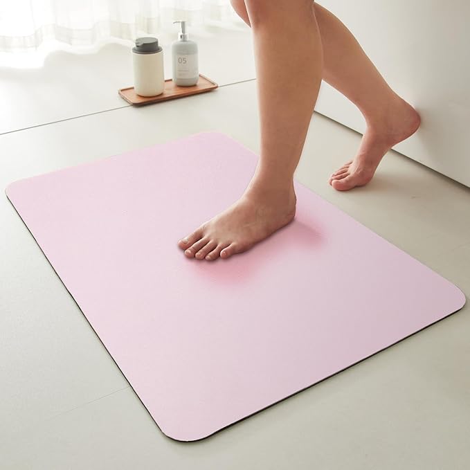 Pink Bath Mat, Bathroom Rugs Non Slip Washable Thin Absorbent Quick Dry Bath Mat Fits Under Door Bathroom Floor Mat Perfect for Bath, Shower, or Sink 20"x30" Pink