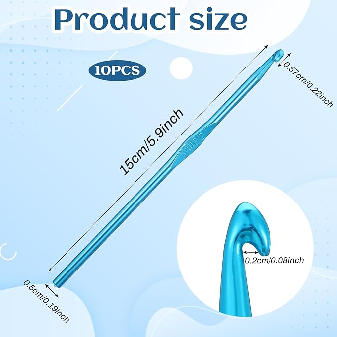 10 PCS 5mm Crochet Hook, Aluminum Crochet Hooks for Beginners, Blue Knitting Needles for DIY Yarn Crafts (US Size H/8)