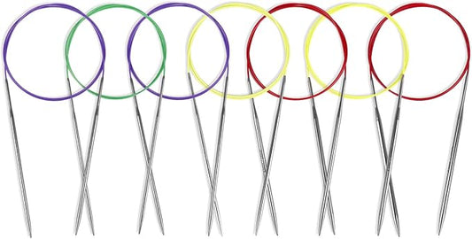 Reessy Circular Knitting Needles Set – 7 Sizes (2.75–5.0mm), 16" Fixed Cables – Stainless Steel Knitting Needles for Beginners & Pros, Color-Coded Knitting Tools for Yarn Projects