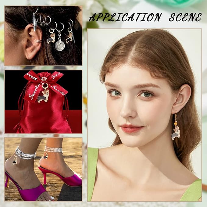 NBEADS 24 Pcs Dog Charms, Black Corgi Alloy Enamel Crochet Stitch Markers with Removable Locking Clasp for Sewing Accessories & Jewelry Making