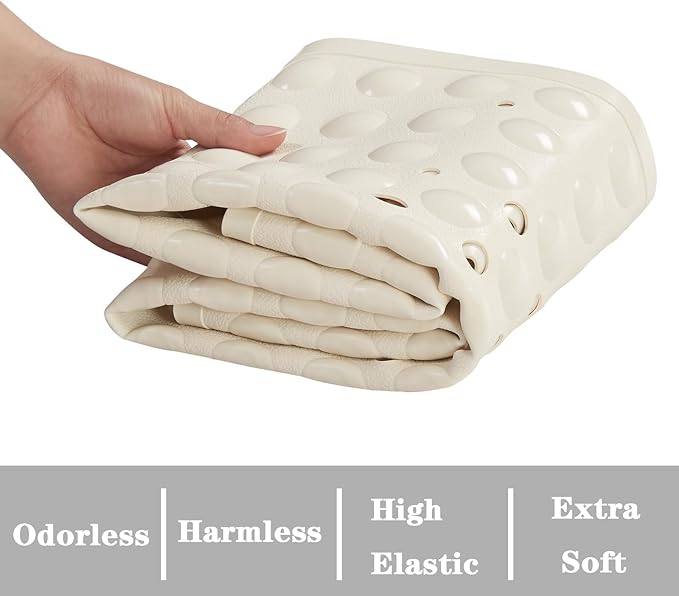 YANZIFLY Bathtub Mat for Shower: Soft Silicone Bath Mat Non Slip with Suction Cups Tub Mat for Bathroom for Family Extra Large Shower matt Machine Washable - Beige