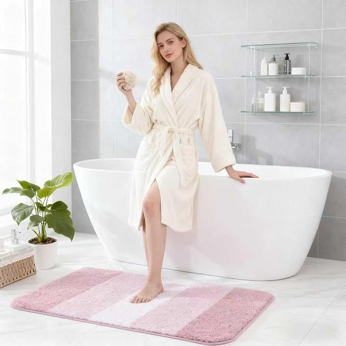 Exclusivo Mezcla Bathroom Rugs Mat 20x30, Extra Soft Non Slip Absorbent Water Microfiber Bath Rugs, Machine Washable Quick Dry Bath Mats for Bathroom Floor, Shower, Home Decor, Gradient Pink