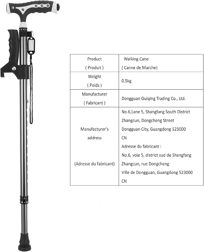Hold 440 Lbs Walking Cane for Men & Women Aluminum Alloy Lightweight Height Adjustable Walking Stick Heavy Duty Foldbale Free Standing Cane with LED for Seniors Adults