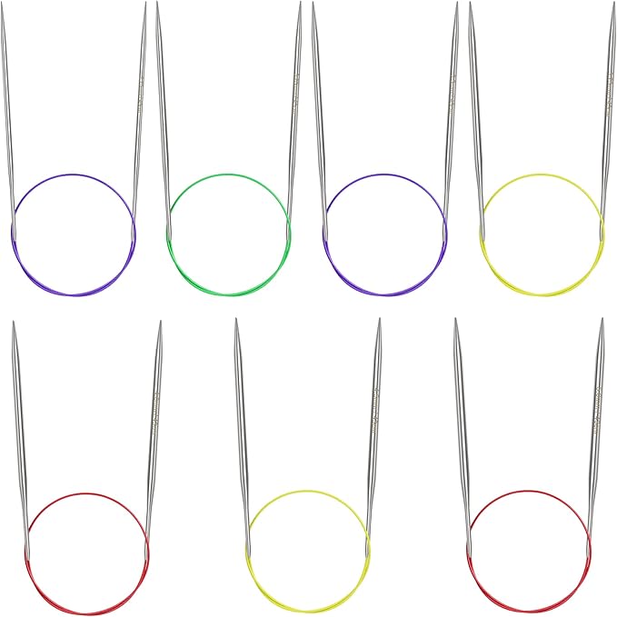 Katech 16.93 inch (43cm) Circular Knitting Needles Set, 2.75mm-5.00mm Stainless Steel Knitting Needles with Cables, 7 Sizes Short Round Needle for Sweaters, Hats, Socks, Scarves