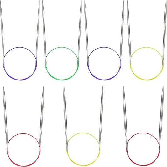 Katech 16.93 inch (43cm) Circular Knitting Needles Set, 2.75mm-5.00mm Stainless Steel Knitting Needles with Cables, 7 Sizes Short Round Needle for Sweaters, Hats, Socks, Scarves