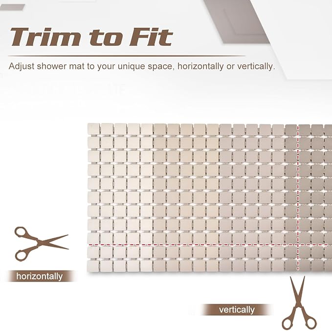 Extra Long Shower Stall Mat Non Slip Bathtub Bath Mats with Suction Cups and Drain Holes- 34 X 15.4 Inch (Gradient Beige)