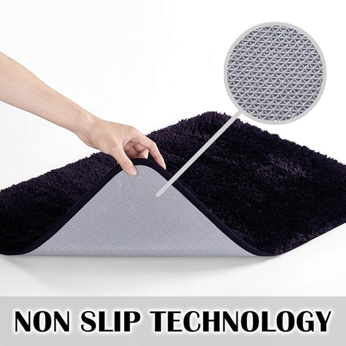 Suchtale Non Slip Bath Mat (20 x 32, Dark Purple) Water Absorbent Soft Microfiber Shaggy Bathroom Rug Machine Washable Thick Plush Shower Mat