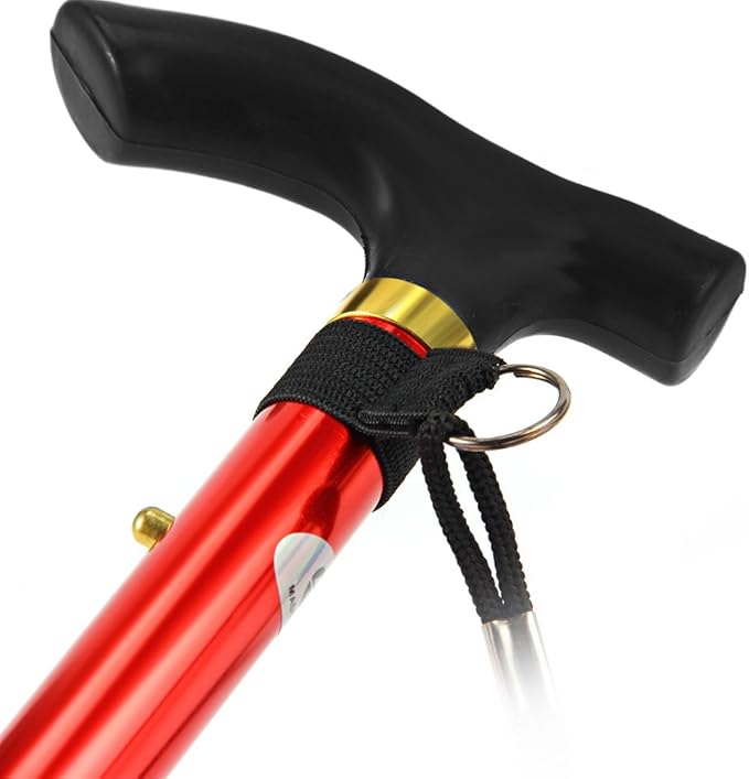 Folding Lightweight Walking Stick - Adjustable Aluminum Metal Collapsible Travel Cane with Non-Slip Rubber Base