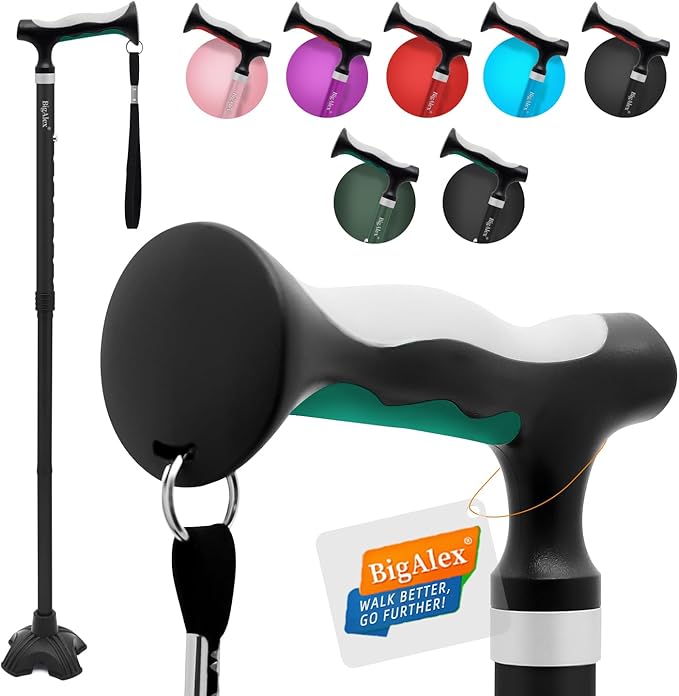 BigAlex Lightweight Collapsible Walking Cane with Soft Comfortable TPR Handle for Seniors and Elderly Adults, Larger Handle for Comfort, Adjustable Support Stick, Portable Travel Aid for Men & Women
