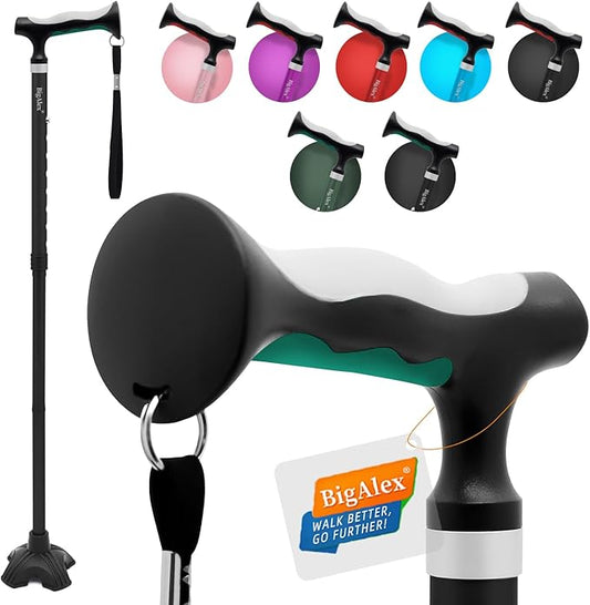 BigAlex Lightweight Collapsible Walking Cane with Soft Comfortable TPR Handle for Seniors and Elderly Adults, Larger Handle for Comfort, Adjustable Support Stick, Portable Travel Aid for Men & Women