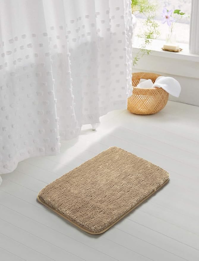 Suchtale Non Slip Bath Mat (20 x 32, Sand) Water Absorbent Soft Microfiber Shaggy Bathroom Rug Machine Washable Thick Plush Shower Mat