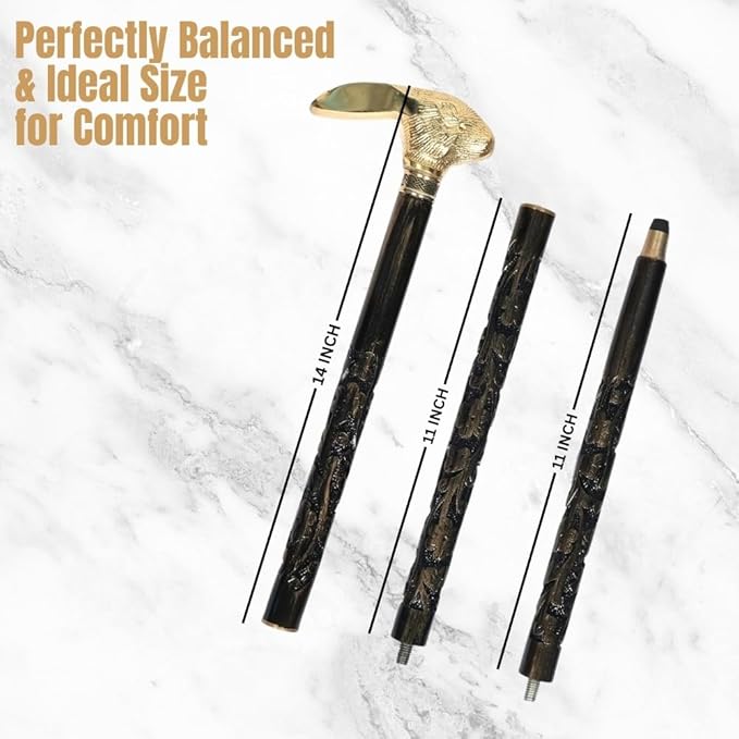 All Black Snake Handle Spiral Wooden Walking Cane