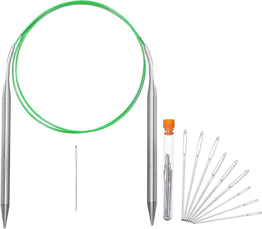 Size 11/8mm Circular Knitting Needles,40 Inch/100cm Knitting Needles for Beginners,Metal Round Knitting Needle Set with 9 Yarn Needle (Green, 40-inch-US-11(8mm))