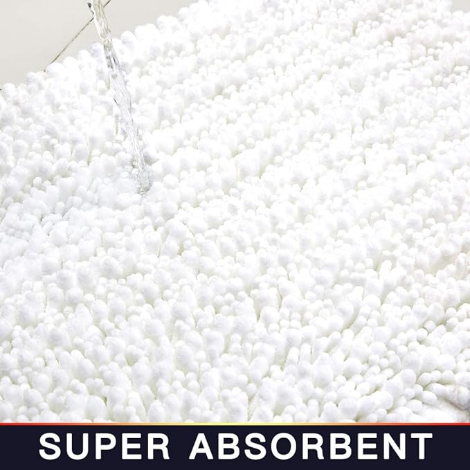 Walensee Large Bathroom Rug Non Slip Bath Mat (72x24 Inch White) Water Absorbent Super Soft Shaggy Chenille Machine Washable Dry Extra Thick Perfect Absorbant Best Plush Carpet for Shower Floor
