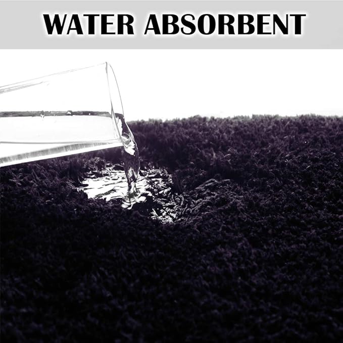 Suchtale High Pile Bath Mat, 16'' x 24'', Dark Purple, Non Slip, Machine Washable, Absorbent, Soft Microfiber, Bathroom Rug