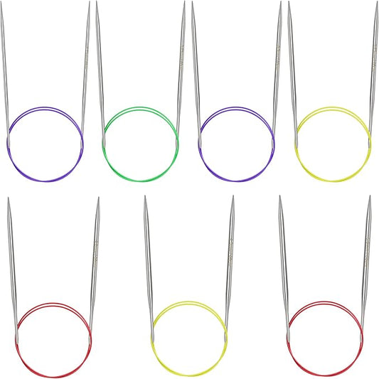 Katech 24 inch (60cm) Circular Knitting Needles Set, 2.75mm-5.00mm Stainless Steel Knitting Needles with Cables, 7 Sizes Round Needle for Sweaters, Hats, Socks, Scarves