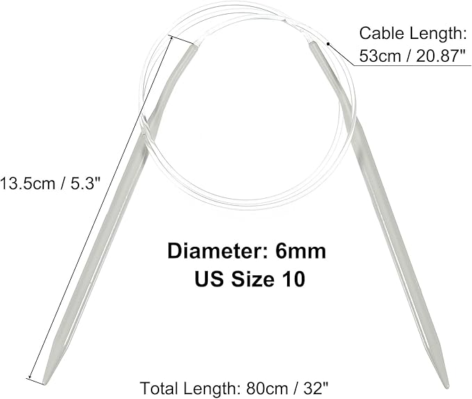 uxcell Aluminum Circular Knitting Needle US Size 32 Inch (80cm) Length Size US 10 (6mm) Round Knitting Needle for Handmade Projects DIY Knitting