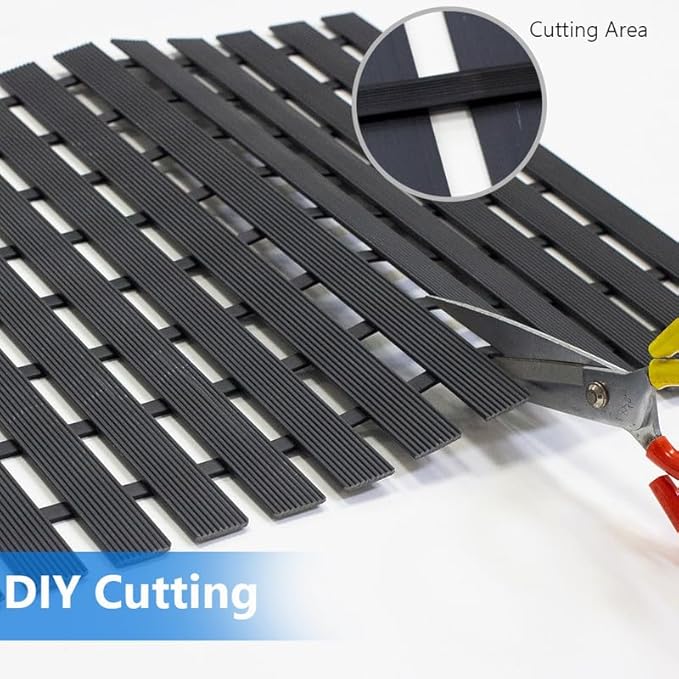 Bath Mat Non Slip Shower Mat Bathtub with Drain Holes and Heavy Duty Rubber No Suction Cups Sturdy Shower Stall Tub Mat for Bathroom, Shower Floor, Pool, SPA, (Black, 2FT X 16FT)