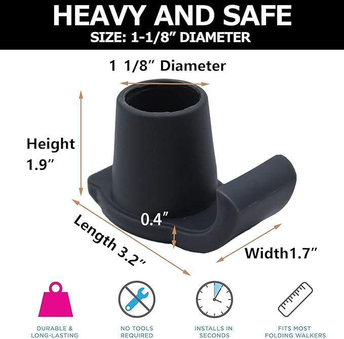 Magicorange Walker Glide Skis, 4 Pcs Universal Fit Walker ski Glides,Easy to Use Rubber Walker Glides,Walker Feet Replacement (Black)