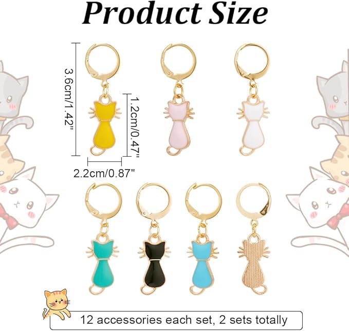 NBEADS 24 Pcs Cat Stitch Markers, Enamel Alloy Crochet Stitch Marker Charms Removable Locking Stitch Marker for Knitting Weaving Sewing Accessories Quilting Handmade Jewelry
