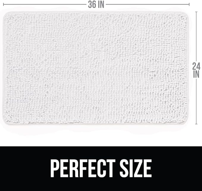 KANGAROO Bathroom Rugs, Chenille Soft Absorbent Bath Rug, Shaggy Shower Mat, Quick Dry Machine Wash Bathmat, Plush Carpet Mats for Tub, Bathtub and Room Home Decor Accessories, 36x24, White