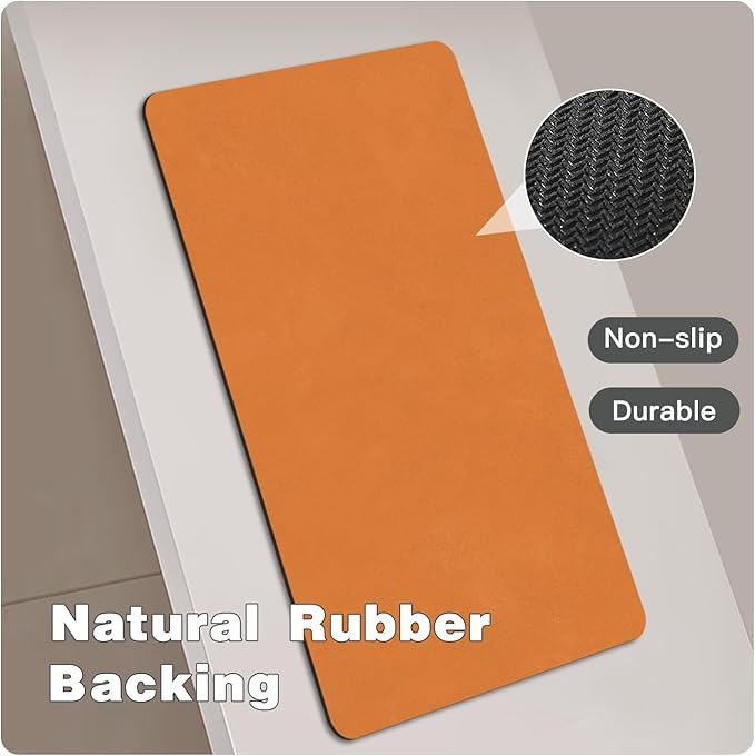 Bath Mat, Bathroom Rugs Non Slip Washable Thin Absorbent Quick Dry Bath Mat Fits Under Door Bathroom Floor Mat Perfect for Bath, Shower, or Sink 20"x48" Orange