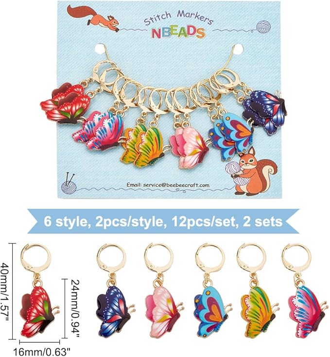 NBEADS 24 Pcs Butterfly Stitch Markers, Enamel Alloy Crochet Stitch Marker Charms Removable Locking Stitch Marker for Knitting Weaving Sewing Accessories Quilting Handmade Jewelry