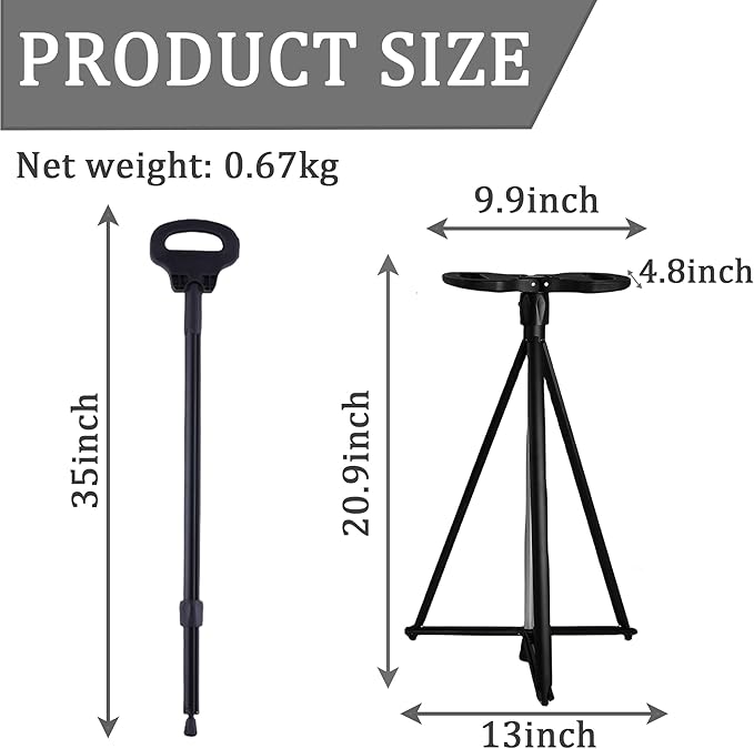 Walking Cane with Seat for Men & Women, Lightweight Anti-Slip Walking Stick with Carry Bag, Portable Stool for Senior & Adults, Foldable Cane Chair for Travel Hiking