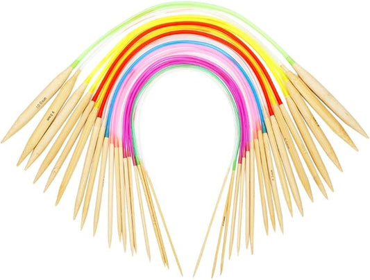 18 Pairs Circular Knitting Needles Set, Vancens Premium Bamboo Knitting Needles with Colorful Plastic Tube, 5 Kind of Tools for Weave are Included, 18 Sizes: 2mm - 10mm, 16 Inches Length