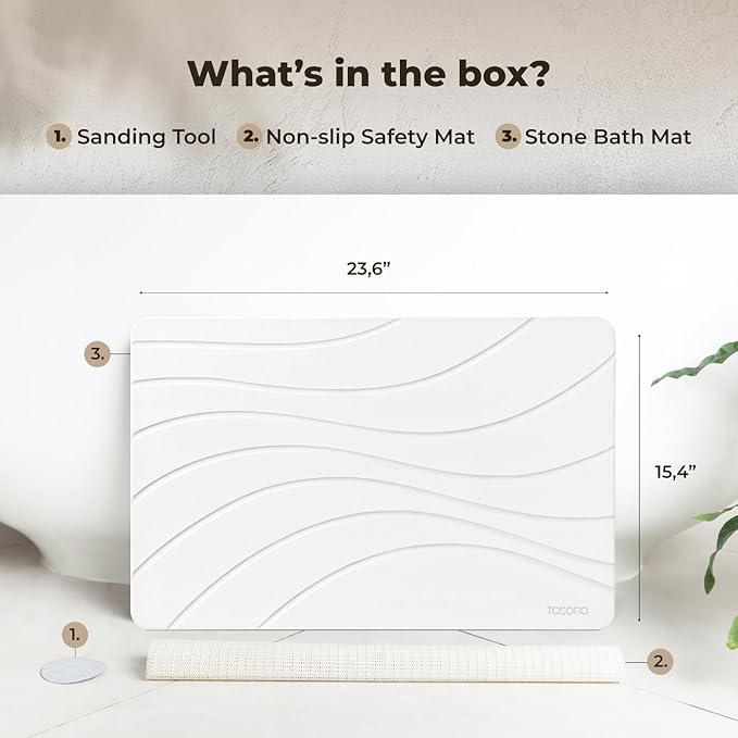Stone Bath Mat, Diatomaceous Earth Non-Slip Stone Shower Mat - Quick Drying Absorbent Bath Mats for Bathroom - Elegant & Modern Design, Easy to Clean (23.5 x 15) - Sandstone