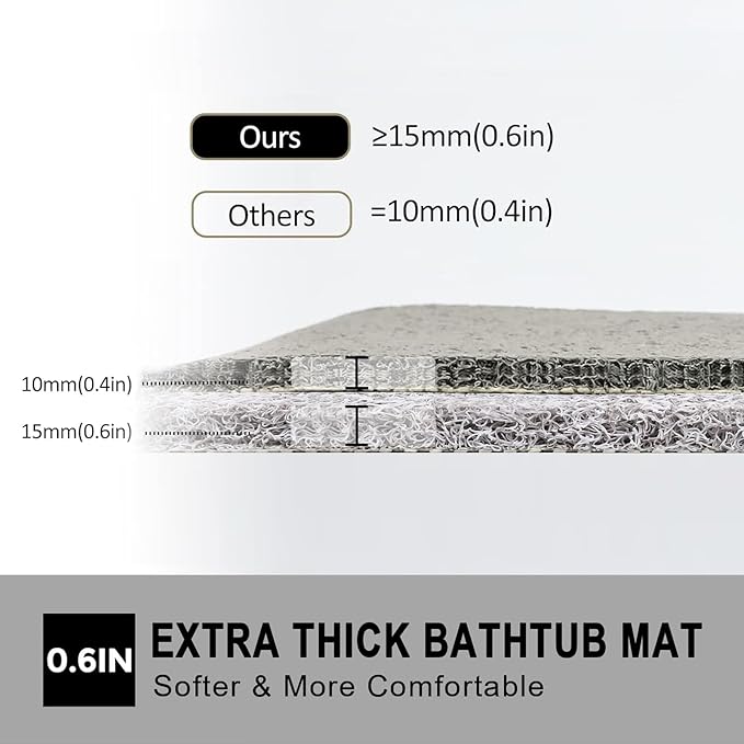 Nonslip Bathtub Mat, Anti Slip Bath Mat 0.6" Extra Thick, Quick Dry Bath Tub Anti Slip Shower Mat, Loofah Non-Slip Bath Mat for Tub Bathroom Pool Kitchen Entryway Home Hotel(Light Gray 16x39)