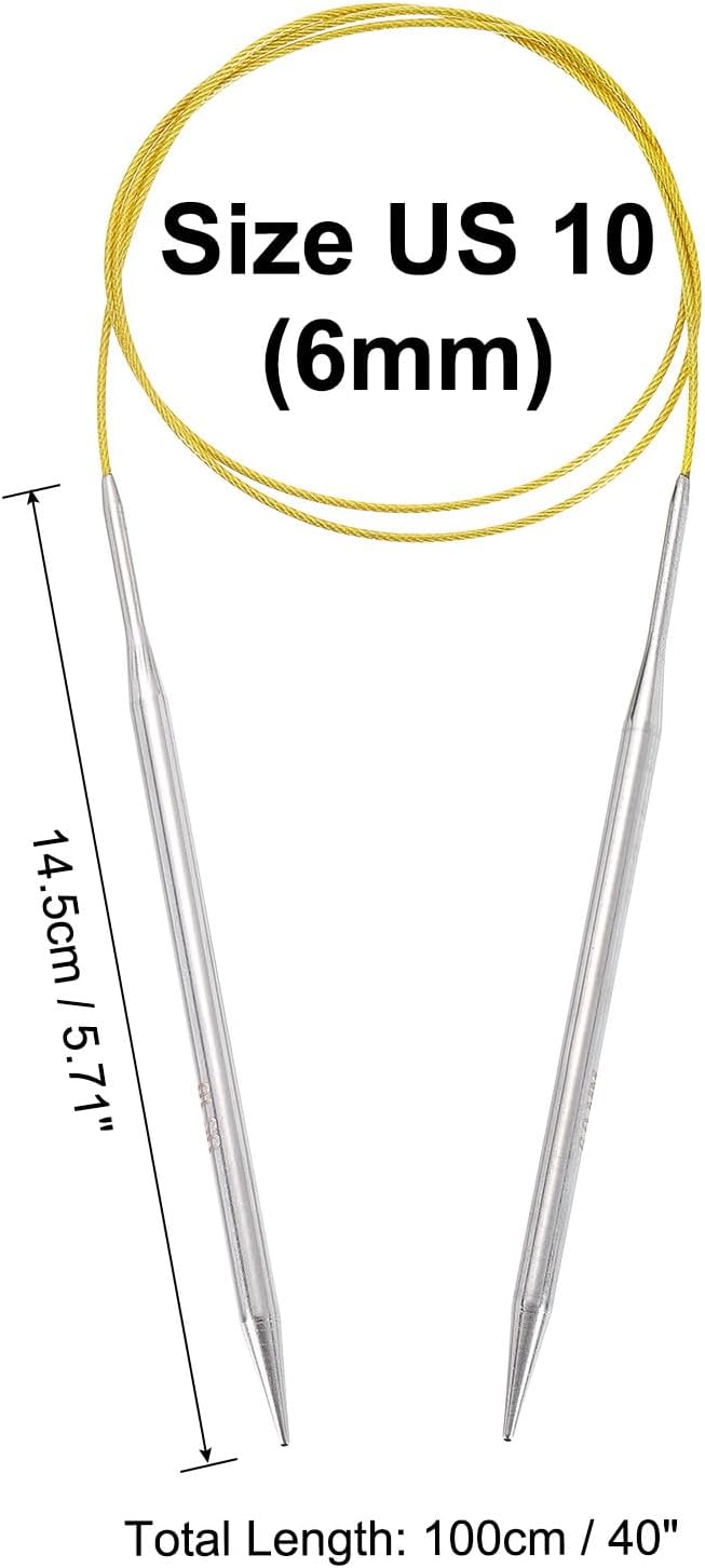 uxcell Size US 10 (6mm) Knitting Needles Circular Needle 40 Inch(100cm) Round Metal Stainless Steel Needle for Handmade Projects DIY Knitting Yellow