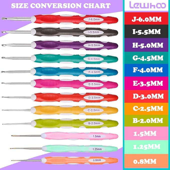 Ergonomic Crochet Hooks Set with Case, 12PCS Crochet Hooks for Arthritic Hands, Size from 0.8mm~6.0mm