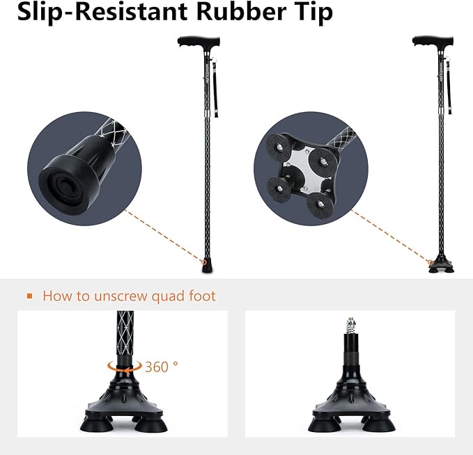 Folding Walking Cane with LED Light for Women & Men - Foldable, Adjustable, Collapsible Lightweight Aluminum Walking Stick for Seniors & Adults