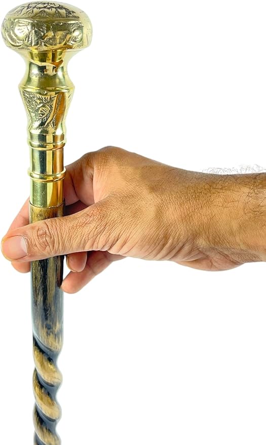 All Black Snake Handle Spiral Wooden Walking Cane